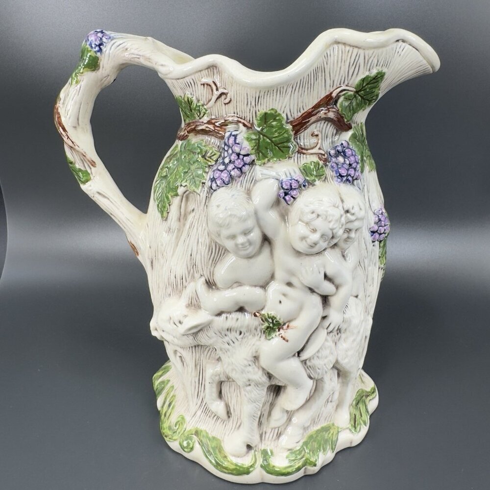 Vintage 1975 Hand Painted Ceramic Jug Pitcher Carafe Artist Signed Naked Men VTG